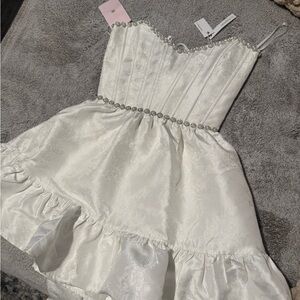 V. Chapman Strapless White Dress with Pearl Embellishments